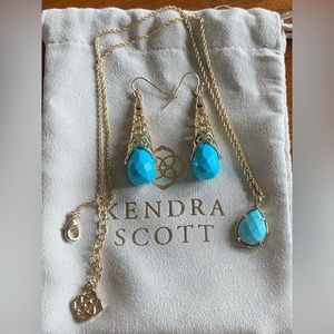 Kendra Scott rare Brynn turquoise & gold set, earrings and necklace, never worn